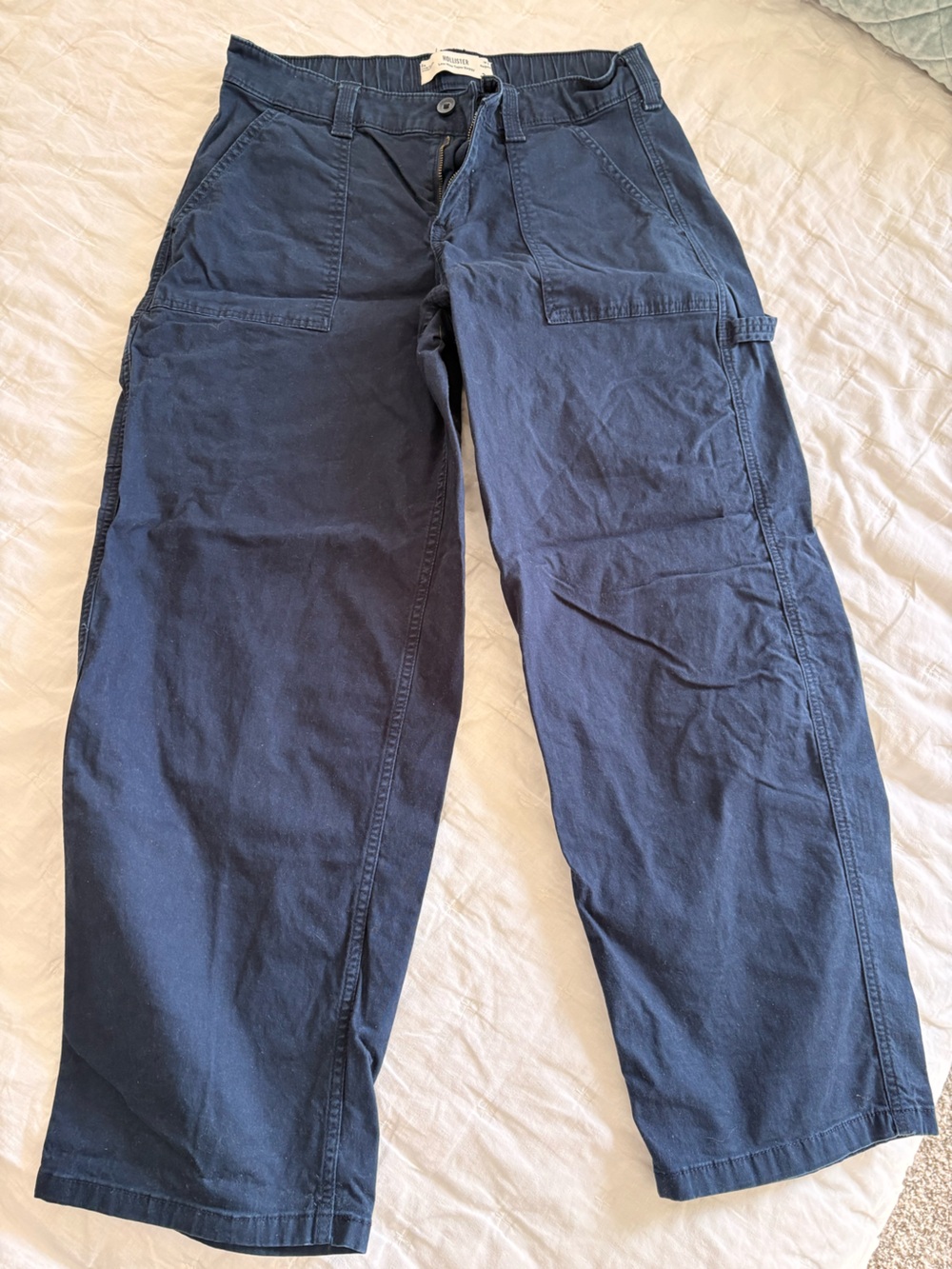 Hollister Deep Navy Wide-Leg Utility Trousers